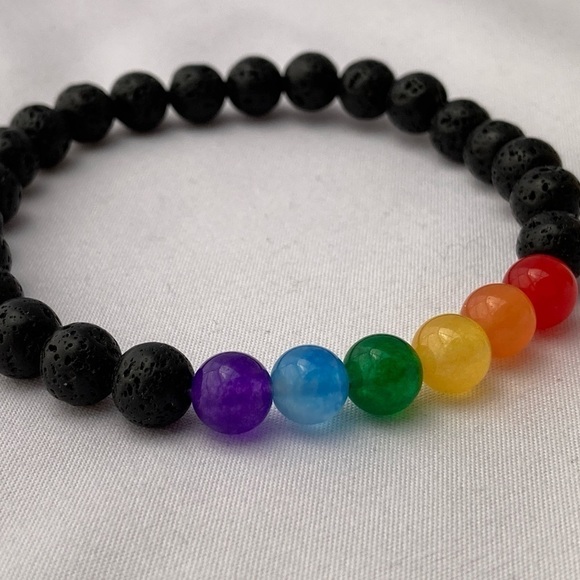 PRIDE Jade and Lava Stone Stretch Beaded Bracelet - Picture 10 of 10